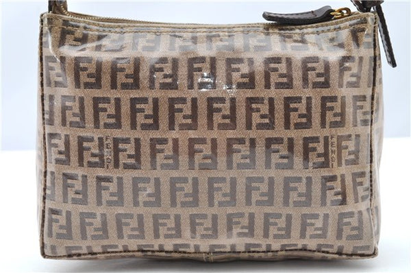 Authentic FENDI Zucchino Vintage Hand Bag Pouch Purse PVC Leather Brown 2105G