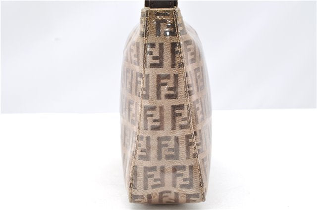 Authentic FENDI Zucchino Vintage Hand Bag Pouch Purse PVC Leather Brown 2105G