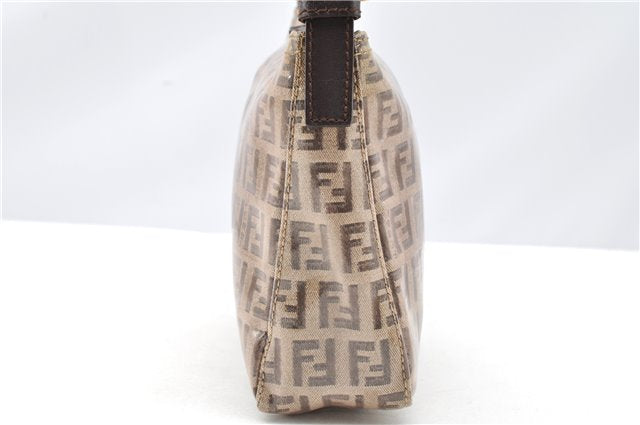Authentic FENDI Zucchino Vintage Hand Bag Pouch Purse PVC Leather Brown 2105G
