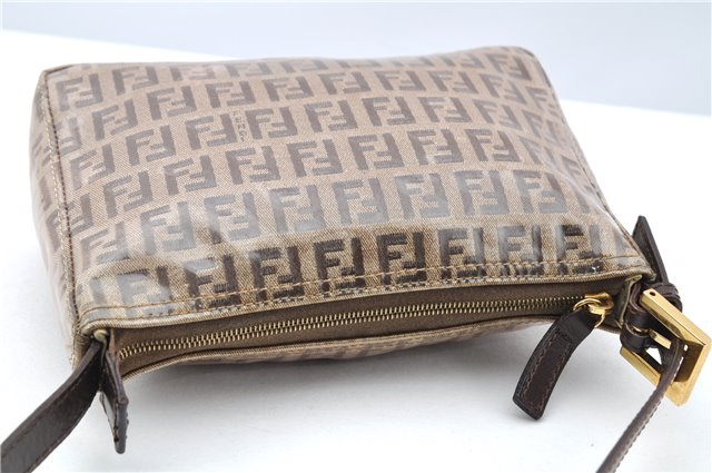 Authentic FENDI Zucchino Vintage Hand Bag Pouch Purse PVC Leather Brown 2105G