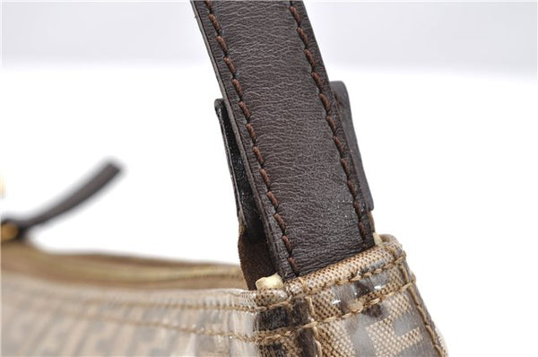 Authentic FENDI Zucchino Vintage Hand Bag Pouch Purse PVC Leather Brown 2105G