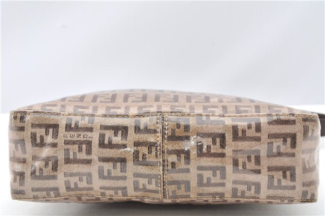 Authentic FENDI Zucchino Vintage Hand Bag Pouch Purse PVC Leather Brown 2105G