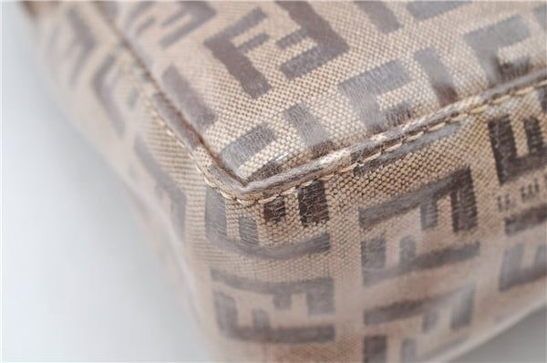 Authentic FENDI Zucchino Vintage Hand Bag Pouch Purse PVC Leather Brown 2105G