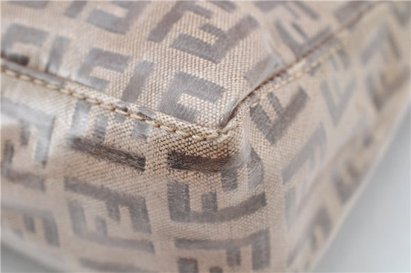Authentic FENDI Zucchino Vintage Hand Bag Pouch Purse PVC Leather Brown 2105G