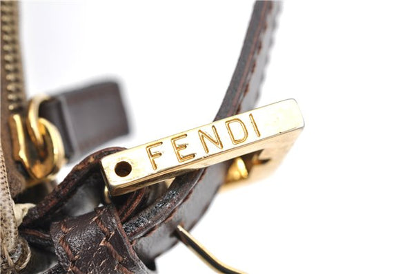 Authentic FENDI Zucchino Vintage Hand Bag Pouch Purse PVC Leather Brown 2105G