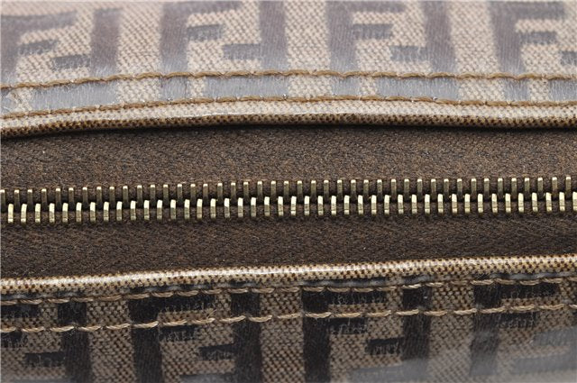 Authentic FENDI Zucchino Vintage Hand Bag Pouch Purse PVC Leather Brown 2105G