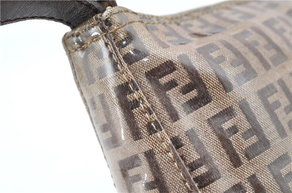 Authentic FENDI Zucchino Vintage Hand Bag Pouch Purse PVC Leather Brown 2105G