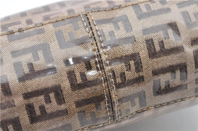Authentic FENDI Zucchino Vintage Hand Bag Pouch Purse PVC Leather Brown 2105G
