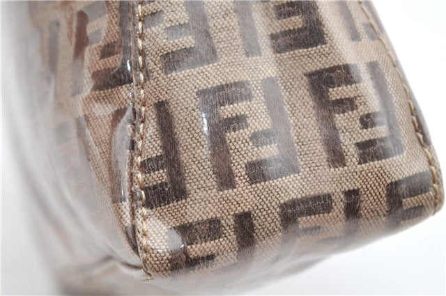 Authentic FENDI Zucchino Vintage Hand Bag Pouch Purse PVC Leather Brown 2105G