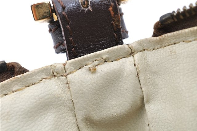 Authentic FENDI Zucchino Vintage Hand Bag Pouch Purse PVC Leather Brown 2105G