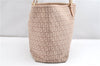 Authentic FENDI Zucchino Shoulder Tote Bag Canvas Leather Beige Pink 2106G