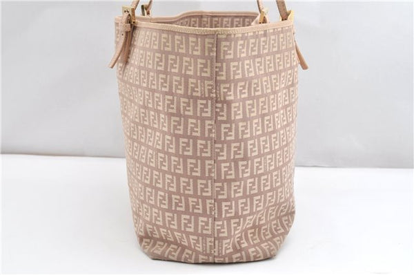 Authentic FENDI Zucchino Shoulder Tote Bag Canvas Leather Beige Pink 2106G