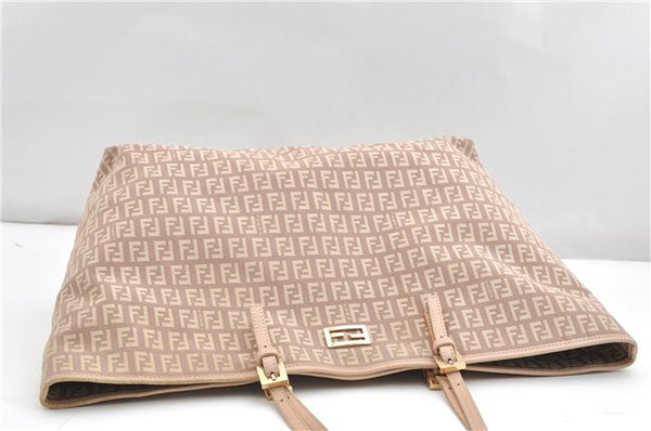 Authentic FENDI Zucchino Shoulder Tote Bag Canvas Leather Beige Pink 2106G