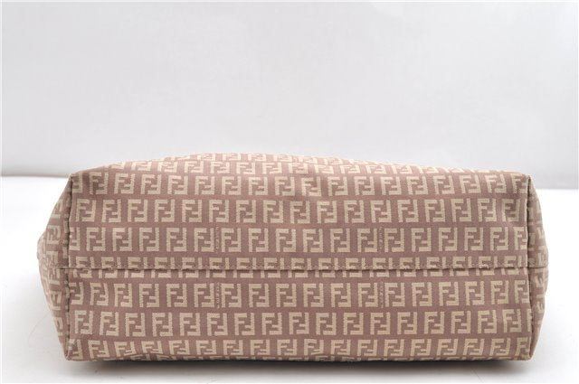 Authentic FENDI Zucchino Shoulder Tote Bag Canvas Leather Beige Pink 2106G