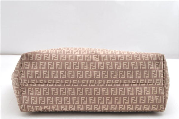 Authentic FENDI Zucchino Shoulder Tote Bag Canvas Leather Beige Pink 2106G