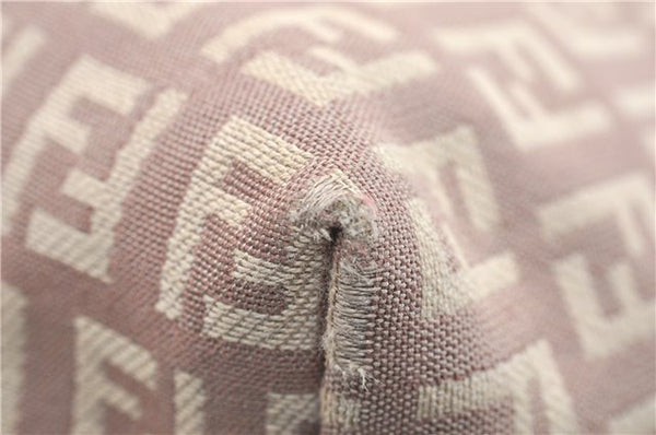 Authentic FENDI Zucchino Shoulder Tote Bag Canvas Leather Beige Pink 2106G