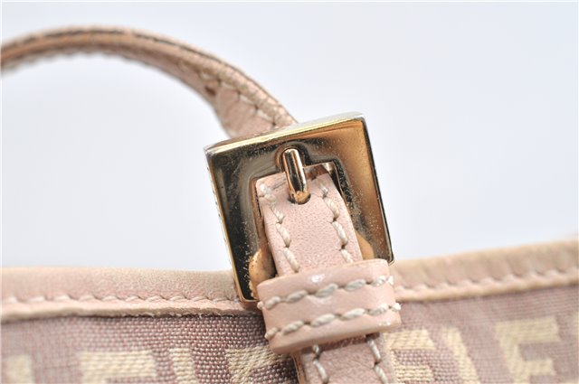 Authentic FENDI Zucchino Shoulder Tote Bag Canvas Leather Beige Pink 2106G