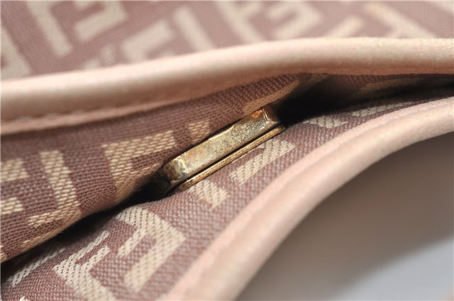 Authentic FENDI Zucchino Shoulder Tote Bag Canvas Leather Beige Pink 2106G