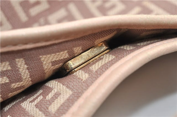 Authentic FENDI Zucchino Shoulder Tote Bag Canvas Leather Beige Pink 2106G