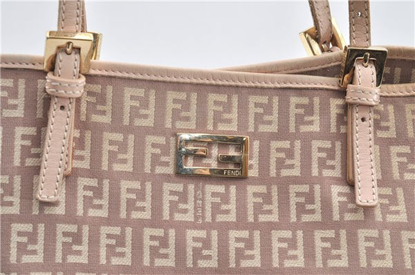 Authentic FENDI Zucchino Shoulder Tote Bag Canvas Leather Beige Pink 2106G