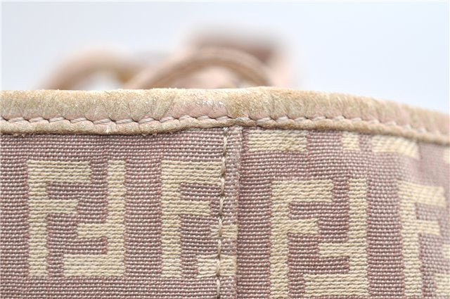Authentic FENDI Zucchino Shoulder Tote Bag Canvas Leather Beige Pink 2106G