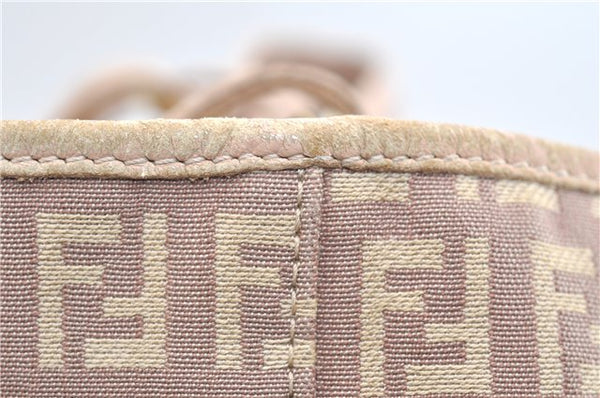 Authentic FENDI Zucchino Shoulder Tote Bag Canvas Leather Beige Pink 2106G