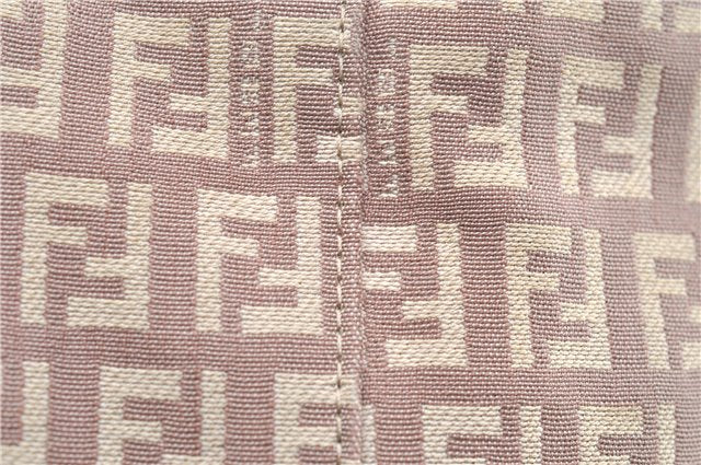 Authentic FENDI Zucchino Shoulder Tote Bag Canvas Leather Beige Pink 2106G