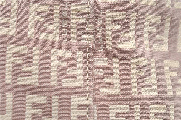 Authentic FENDI Zucchino Shoulder Tote Bag Canvas Leather Beige Pink 2106G