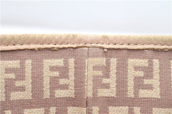 Authentic FENDI Zucchino Shoulder Tote Bag Canvas Leather Beige Pink 2106G
