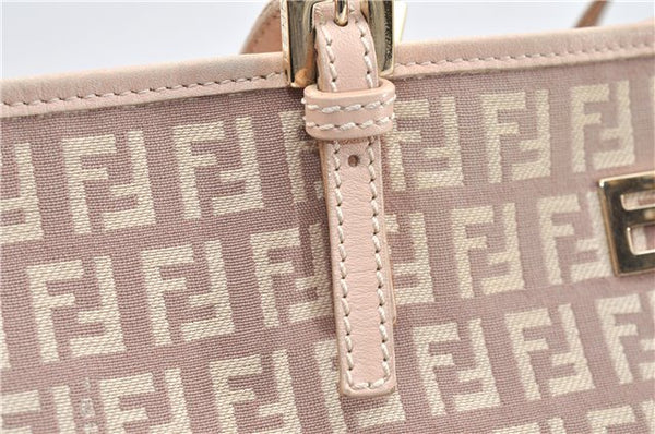 Authentic FENDI Zucchino Shoulder Tote Bag Canvas Leather Beige Pink 2106G