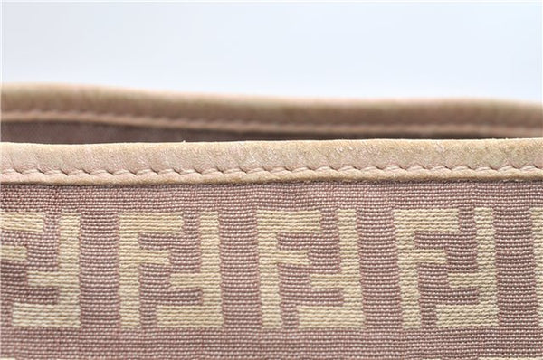 Authentic FENDI Zucchino Shoulder Tote Bag Canvas Leather Beige Pink 2106G