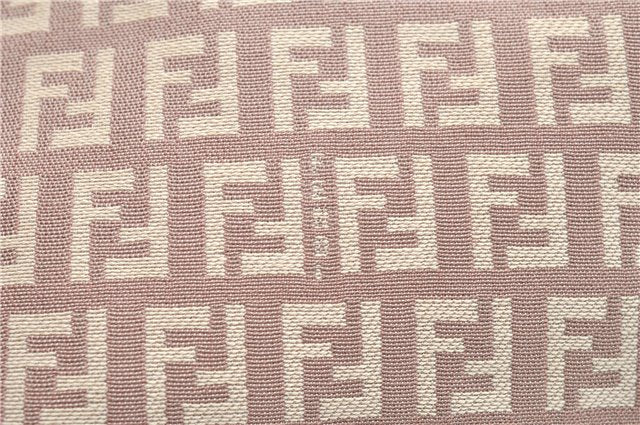 Authentic FENDI Zucchino Shoulder Tote Bag Canvas Leather Beige Pink 2106G