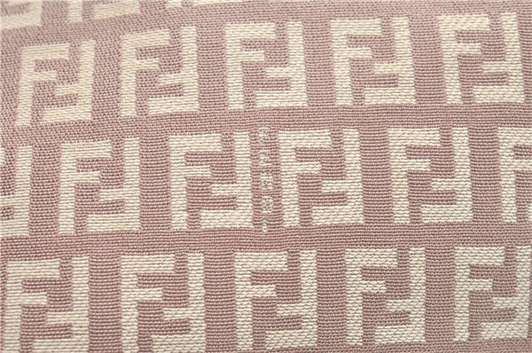 Authentic FENDI Zucchino Shoulder Tote Bag Canvas Leather Beige Pink 2106G