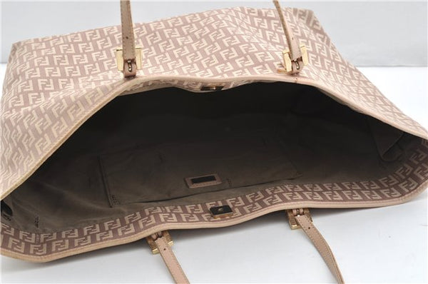 Authentic FENDI Zucchino Shoulder Tote Bag Canvas Leather Beige Pink 2106G
