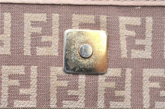 Authentic FENDI Zucchino Shoulder Tote Bag Canvas Leather Beige Pink 2106G