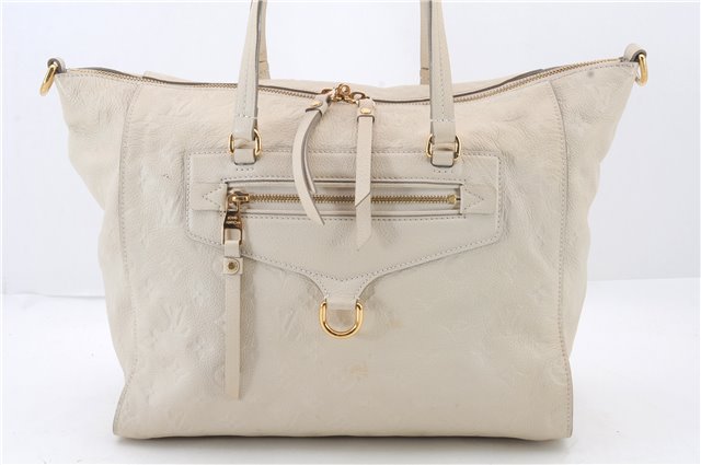 Auth Louis Vuitton Monogram Empreinte Lumineuse PM Tote Bag M93411 White 2107D