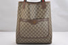 Authentic GUCCI Web Sherry Line Shoulder Tote Bag GG PVC Leather Brown 2108I