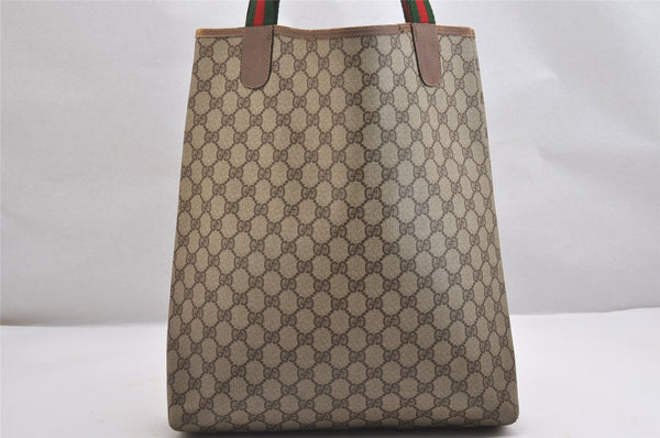 Authentic GUCCI Web Sherry Line Shoulder Tote Bag GG PVC Leather Brown 2108I