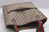 Authentic GUCCI Web Sherry Line Shoulder Tote Bag GG PVC Leather Brown 2108I