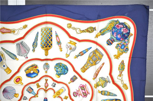 Authentic HERMES Carre 90 Scarf "Qu'importe le flacon" Silk Navy 2109G