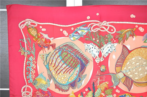 Authentic HERMES Carre 90 Scarf "Grands Fonds" Silk Pink 2111G