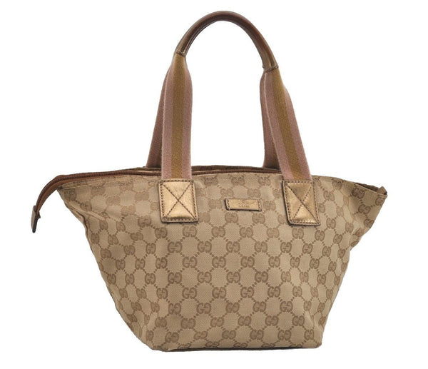 Authentic GUCCI Sherry Line Hand Tote Bag GG Canvas Leather 131228 Beige 2111I