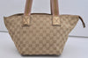 Authentic GUCCI Sherry Line Hand Tote Bag GG Canvas Leather 131228 Beige 2111I