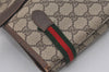 Authentic GUCCI Web Sherry Line Shoulder Tote Bag GG PVC Leather Brown 2112I