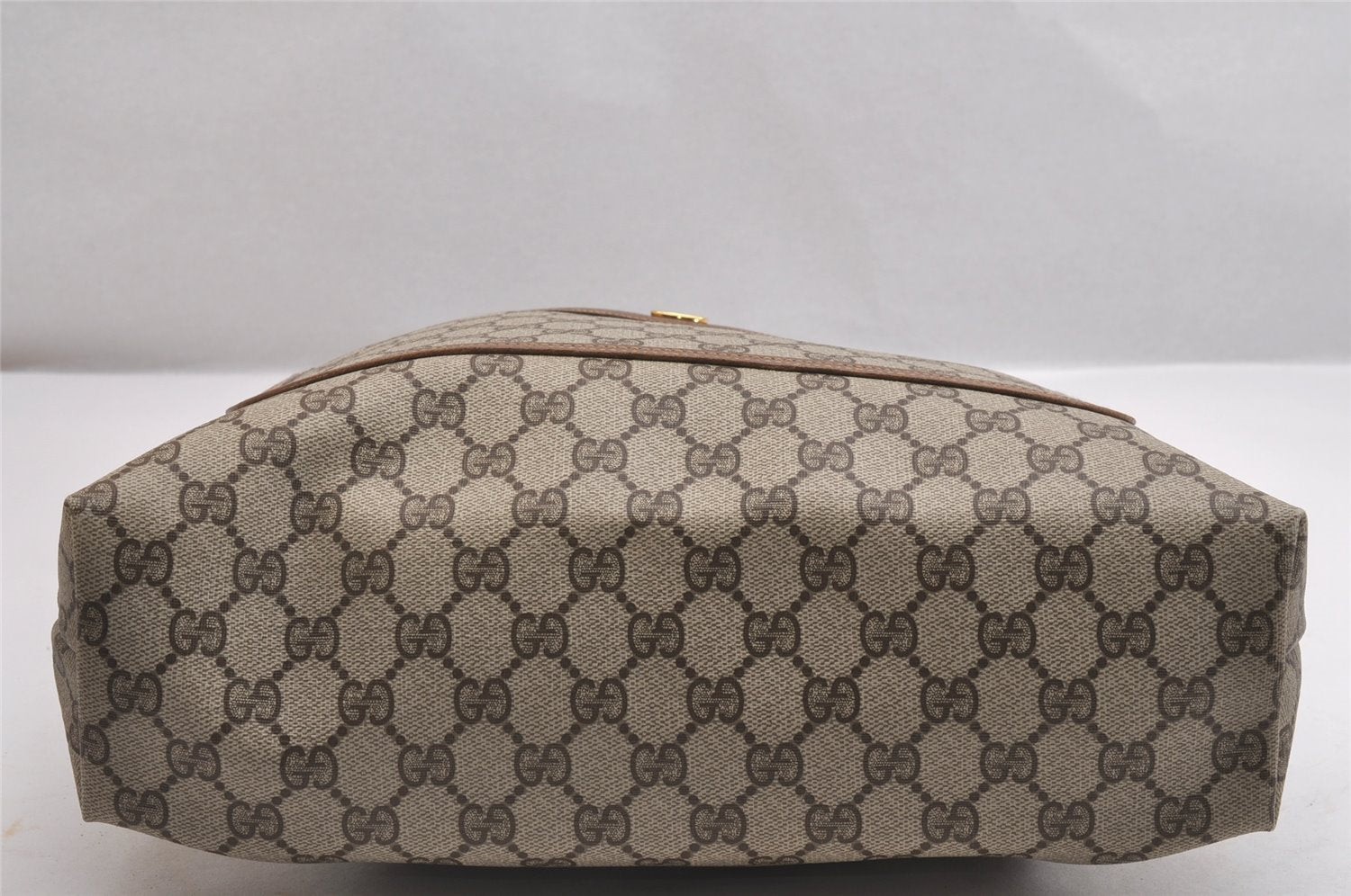 Authentic GUCCI Web Sherry Line Shoulder Tote Bag GG PVC Leather Brown 2113I