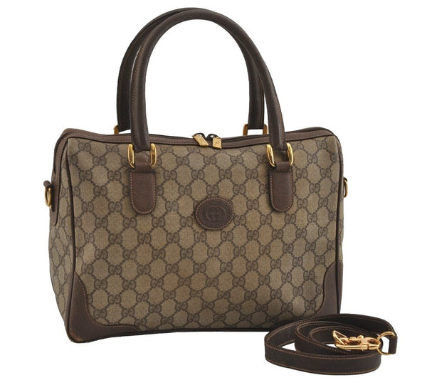 Authentic GUCCI Vintage 2Way Shoulder Hand Tote Bag GG PVC Leather Brown 2114I