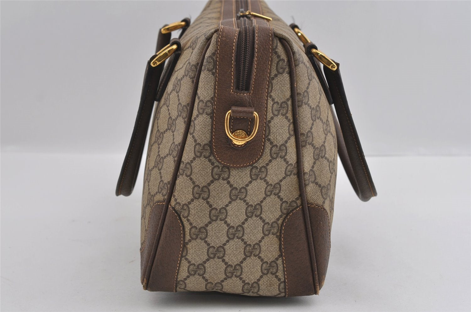 Authentic GUCCI Vintage 2Way Shoulder Hand Tote Bag GG PVC Leather Brown 2114I