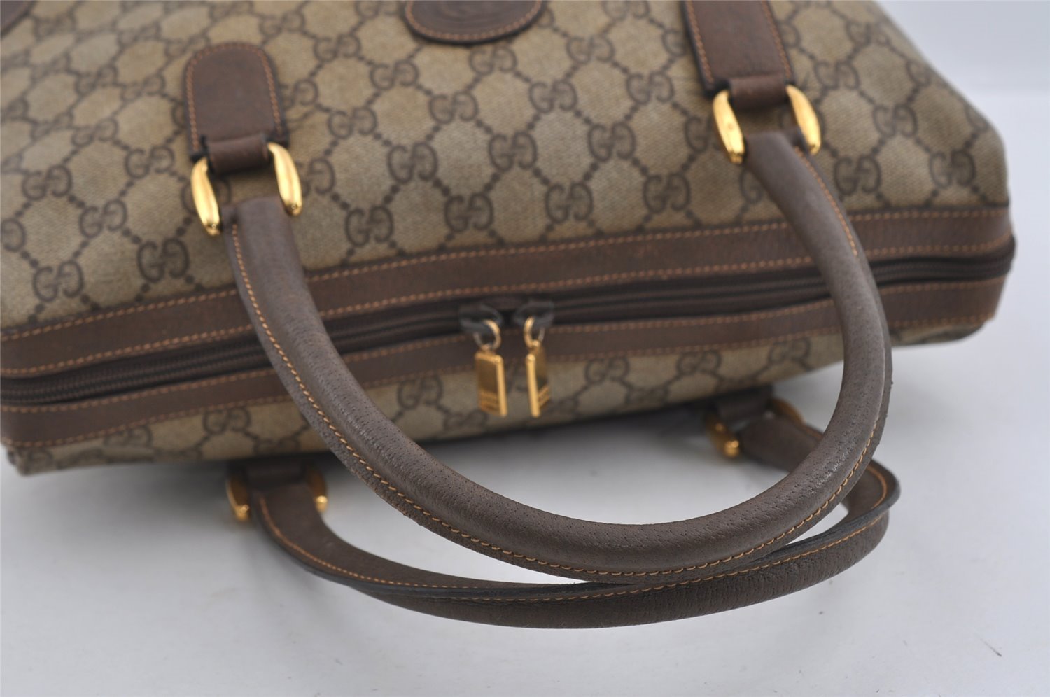 Authentic GUCCI Vintage 2Way Shoulder Hand Tote Bag GG PVC Leather Brown 2114I