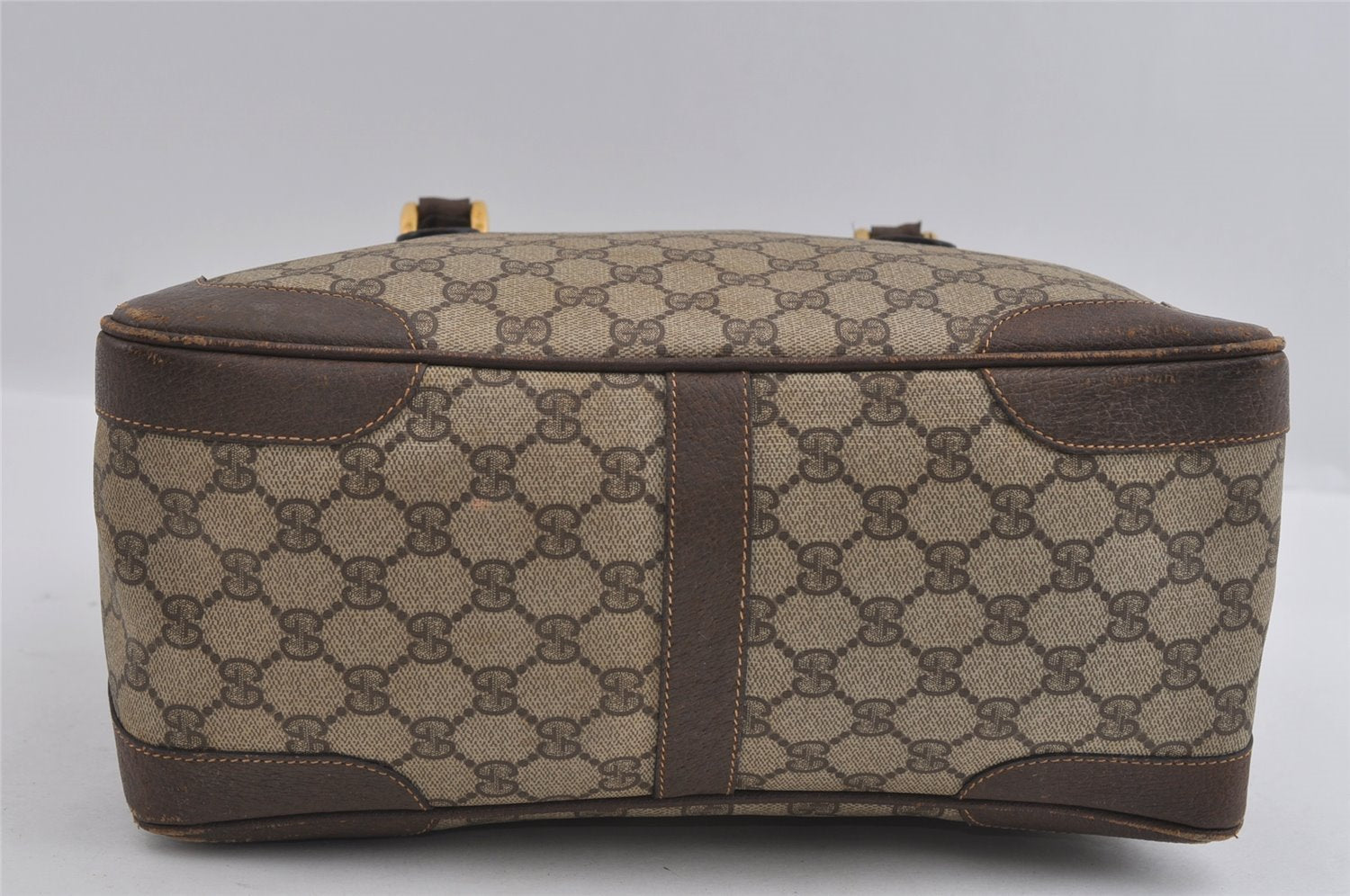 Authentic GUCCI Vintage 2Way Shoulder Hand Tote Bag GG PVC Leather Brown 2114I