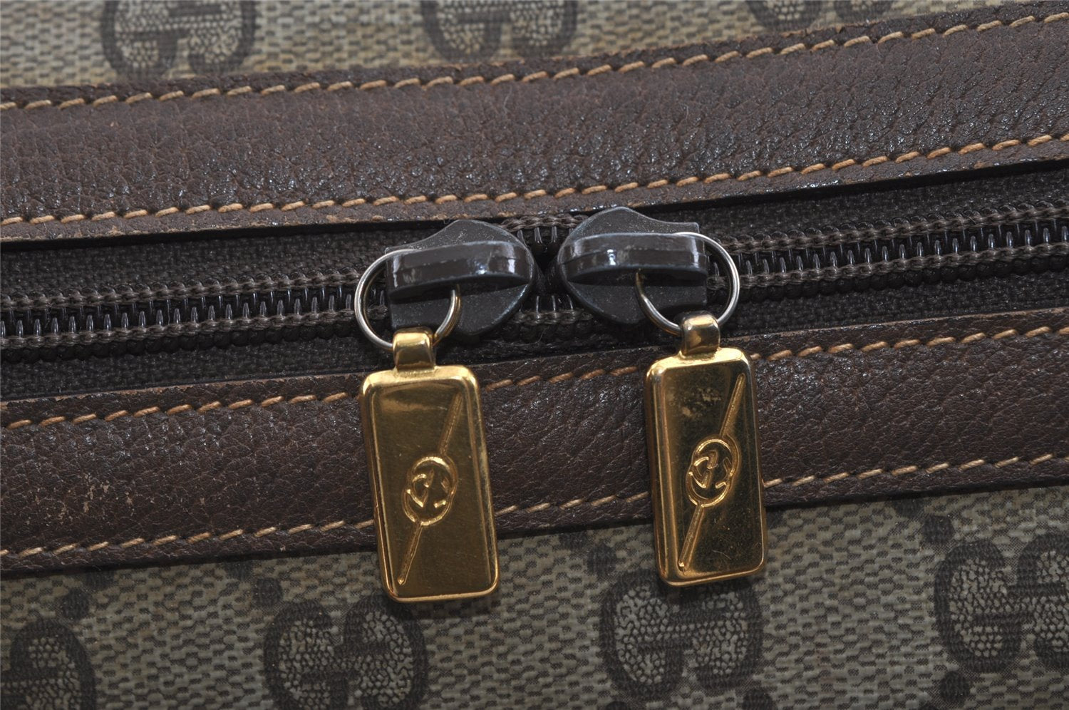 Authentic GUCCI Vintage 2Way Shoulder Hand Tote Bag GG PVC Leather Brown 2114I